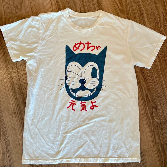 Like New Yarrow Goods "Doin' Great" Japanese Cat T-Shirt Size Small - Picture 2 of 4
